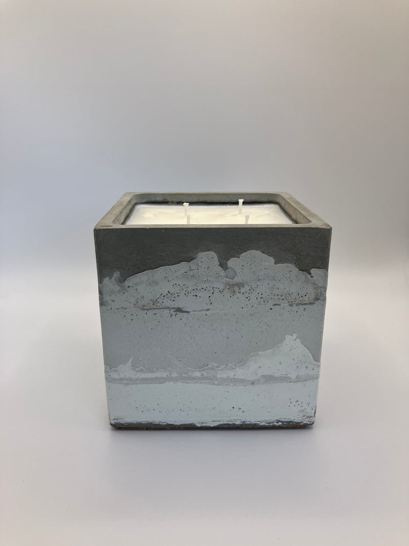 Large 4"X4" Grey Mountain Clouds Natural 4 Wick Soy Candle