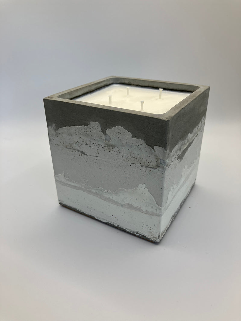 Large 4"X4" Grey Mountain Clouds Natural 4 Wick Soy Candle