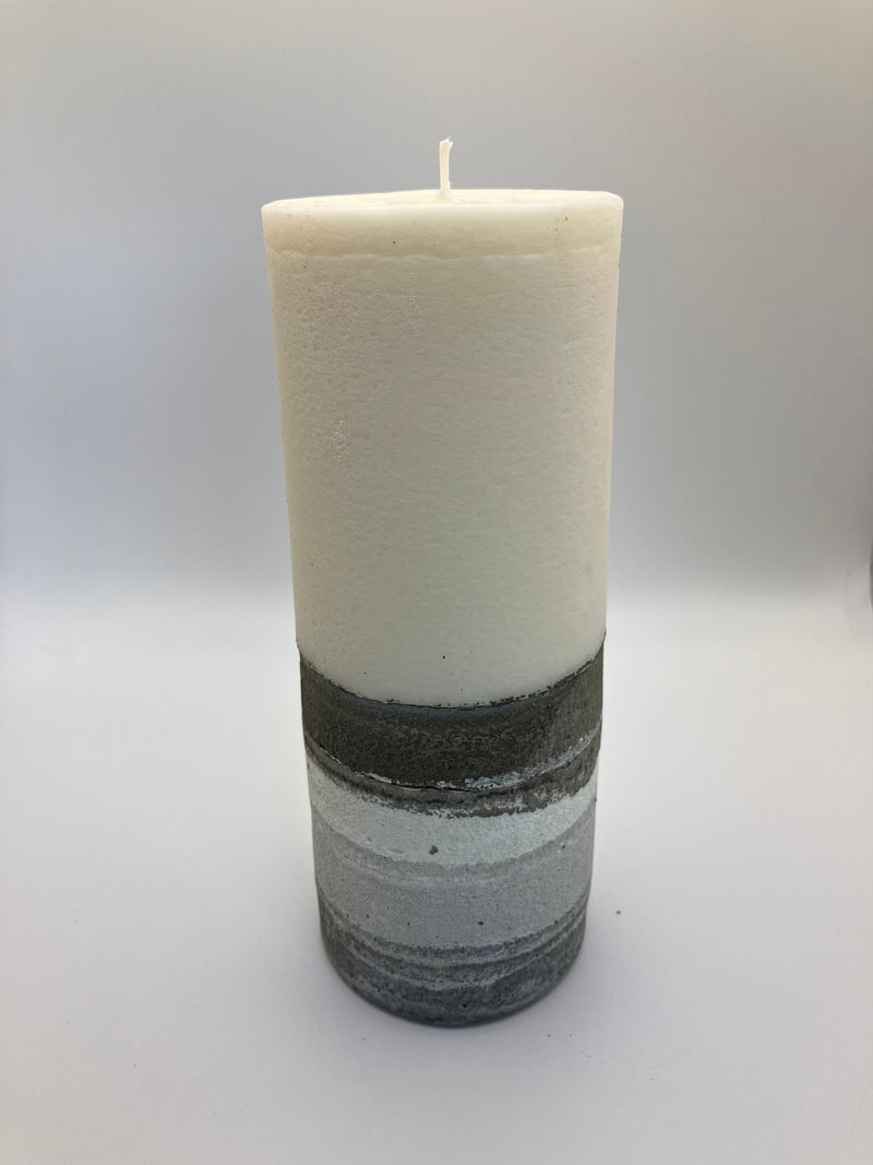 Large 7.75" Pillar Grey & White Natural Soy Candle