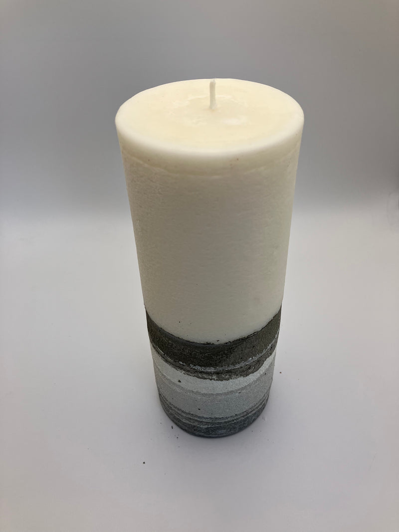 Large 7.75" Pillar Grey & White Natural Soy Candle