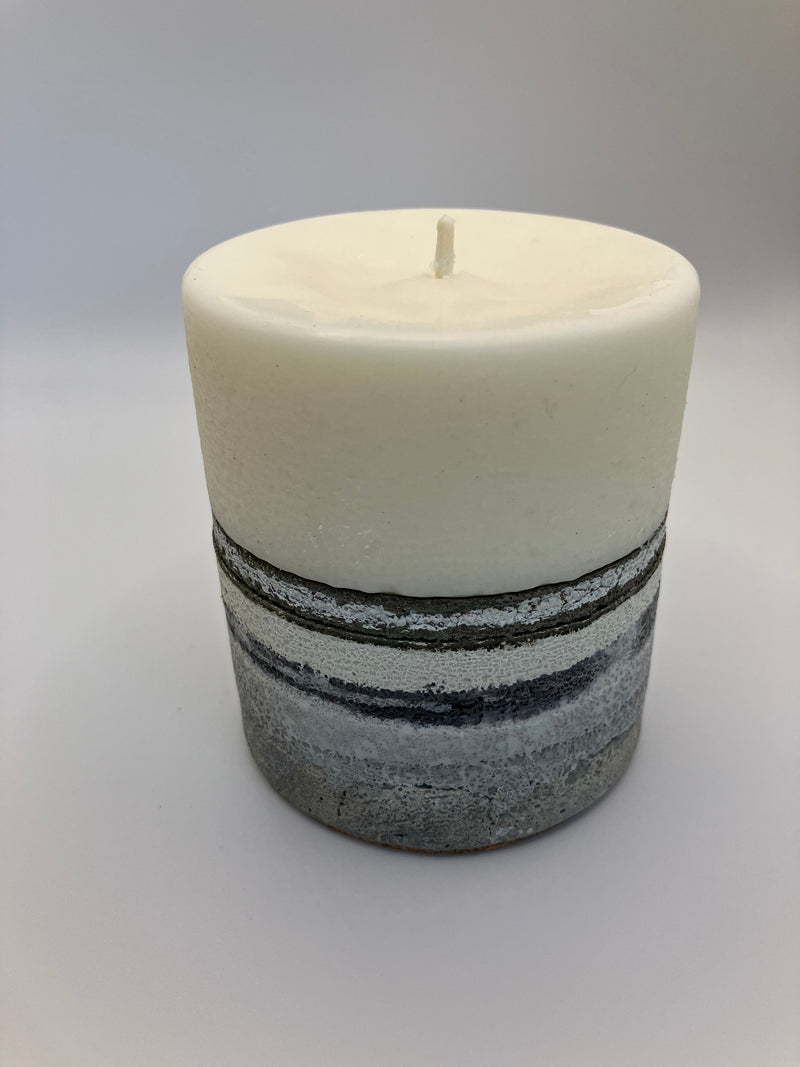 Small 3.25" Pillar Grey & White Natural Soy Candle