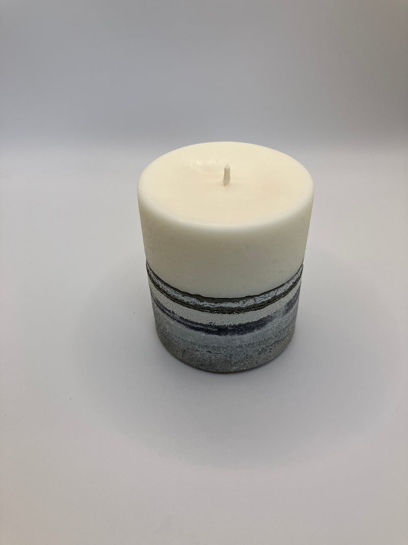 Small 3.25" Pillar Grey & White Natural Soy Candle