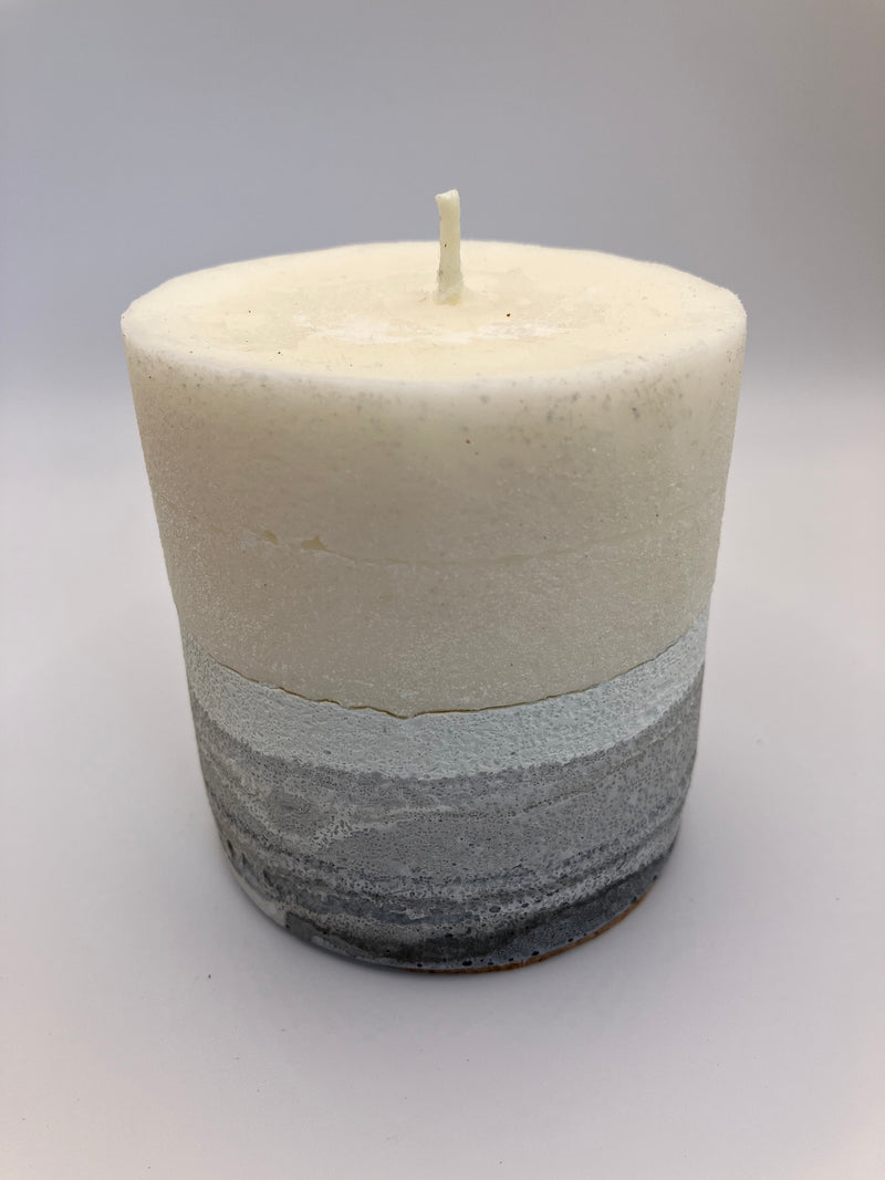 Small 3.25" Pillar Grey & White Natural Soy Candle