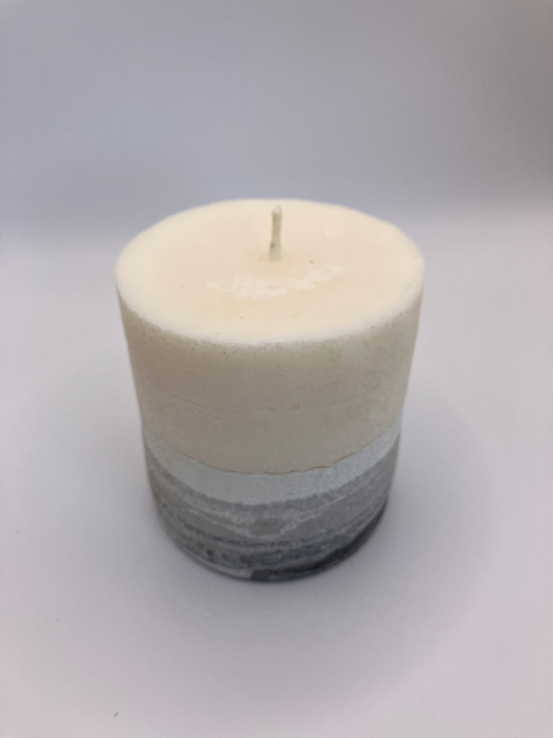 Small 3.25" Pillar Grey & White Natural Soy Candle