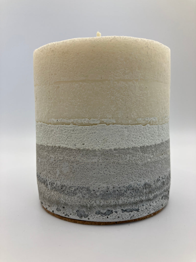 Small 3.25" Pillar Grey & White Natural Soy Candle