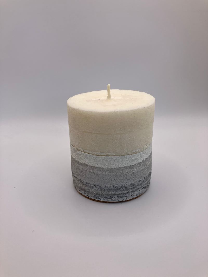 Small 3.25" Pillar Grey & White Natural Soy Candle