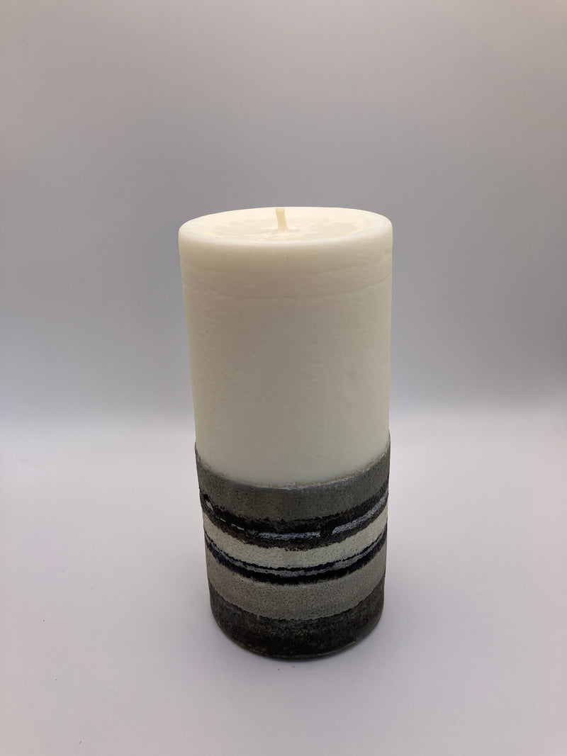 Medium 6.5" Pillar Grey & White Natural Soy Candle