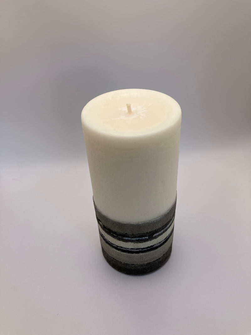 Medium 6.5" Pillar Grey & White Natural Soy Candle