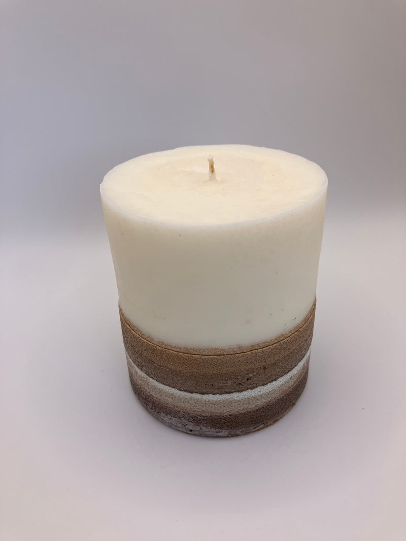 Small 3.5" Pillar Brown & Tan Natural Soy Candle