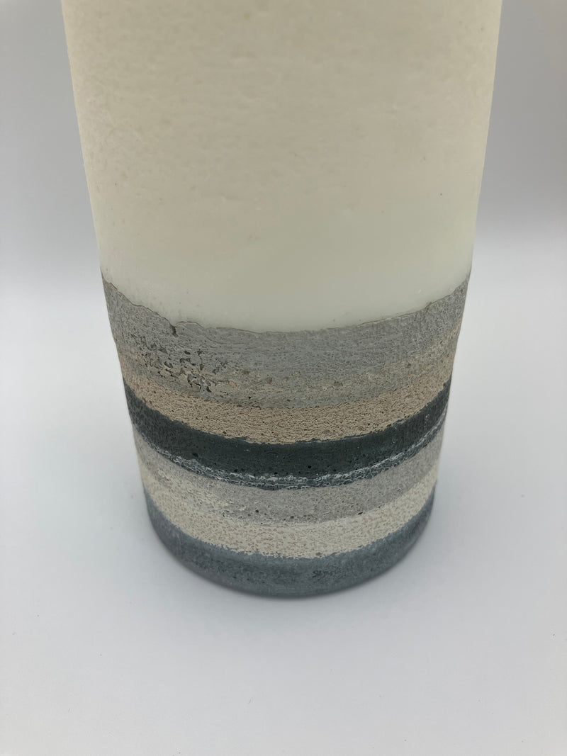 Medium 6.5" Pillar Grey, Cream, White & Blue Natural Soy Candle