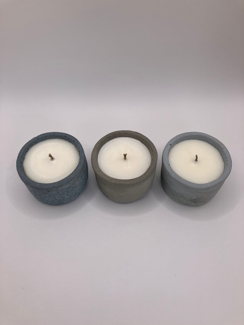 Set of 3 Large Tea Lights - Natural Soy Candles - Blues & Grey