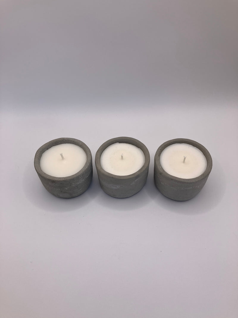 Set of 3 Large Tea Lights - Natural Soy Candles - Grey