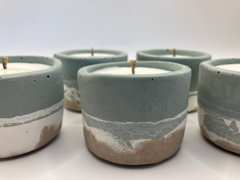 Set of 5 Large Tea Lights - Natural Soy Candles - Coastal Blue, White & Sand