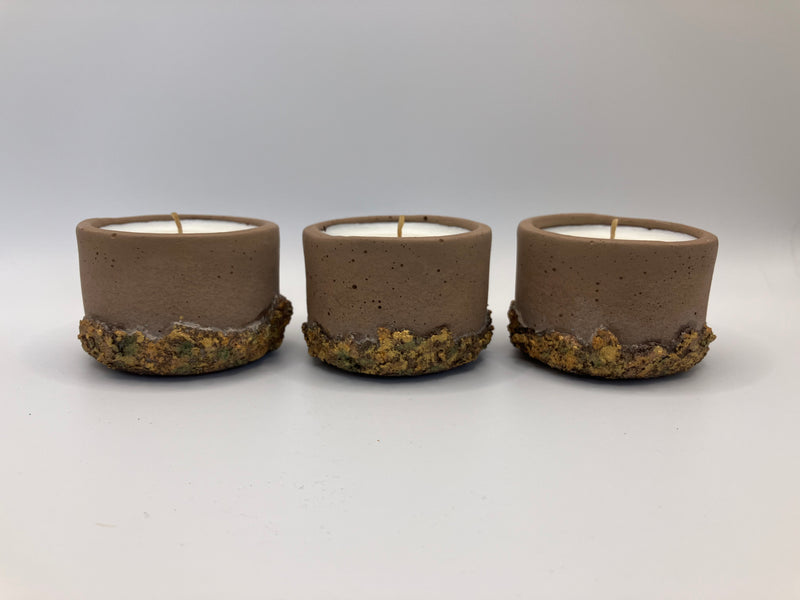 Set of 3 Large Tea Lights - Natural Soy Candles - Brown - Hand Painted