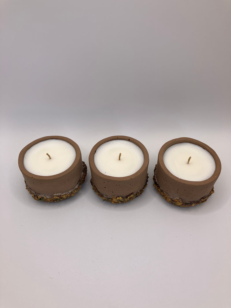 Set of 3 Large Tea Lights - Natural Soy Candles - Brown - Hand Painted