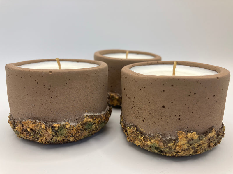 Set of 3 Large Tea Lights - Natural Soy Candles - Brown - Hand Painted