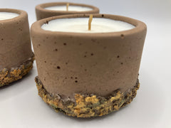 Set of 3 Large Tea Lights - Natural Soy Candles - Brown - Hand Painted