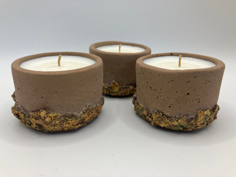 Set of 3 Large Tea Lights - Natural Soy Candles - Brown - Hand Painted