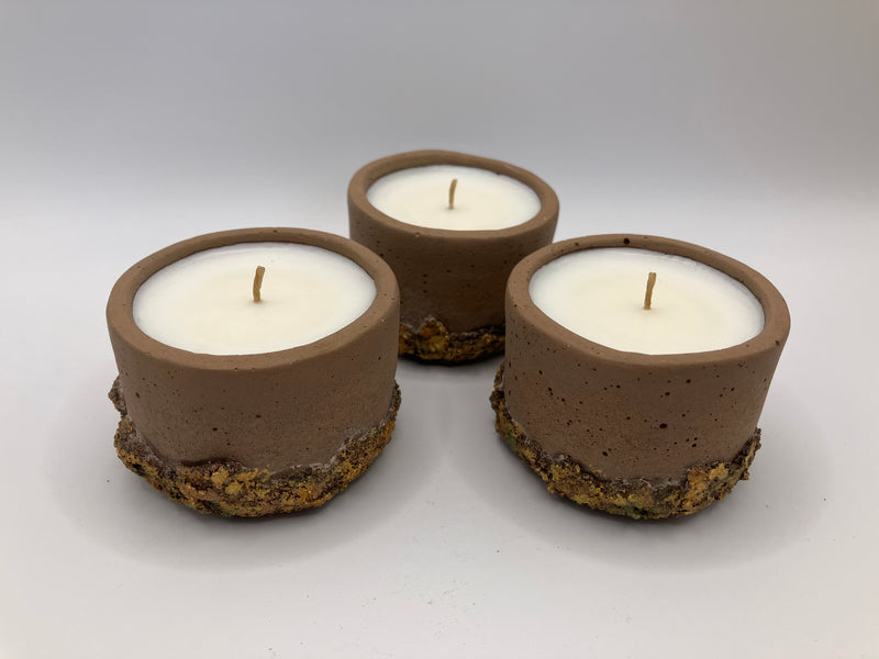 Set of 3 Large Tea Lights - Natural Soy Candles - Brown - Hand Painted