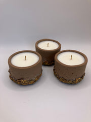 Set of 3 Large Tea Lights - Natural Soy Candles - Brown - Hand Painted