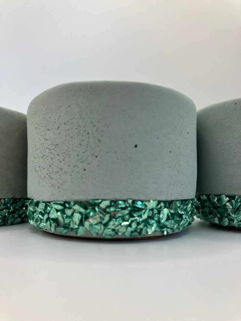 Set of 3 Large Tea Lights - Natural Soy Candles - Blue Green Pot with Mint Green Glass