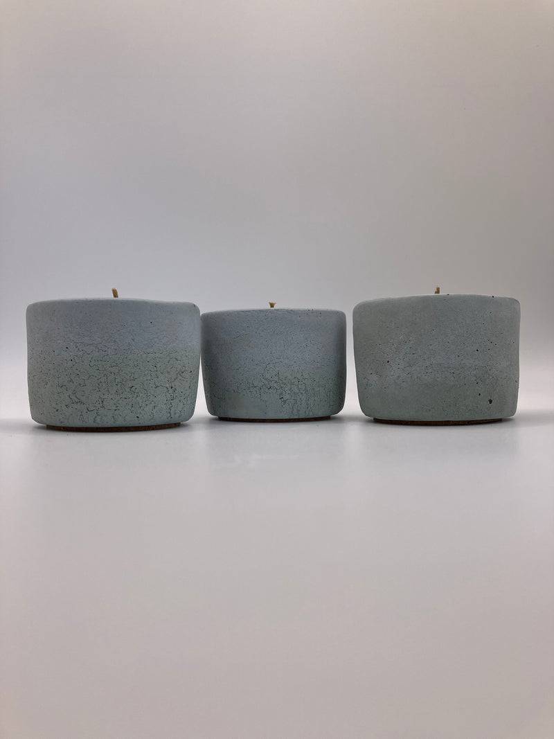 Set of 3 Large Tea Lights - Natural Soy Candles - Rustic Sea Blue