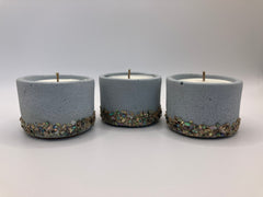 Set of 3 Large Tea Lights - Natural Soy Candles - Sea Blue with Small Abalone Shells