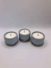 Set of 3 Large Tea Lights - Natural Soy Candles - Sea Blue with Small Abalone Shells