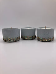 Set of 3 Large Tea Lights - Natural Soy Candles - Sea Blue with Small Abalone Shells