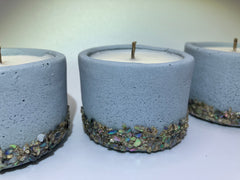 Set of 3 Large Tea Lights - Natural Soy Candles - Sea Blue with Small Abalone Shells