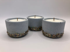 Set of 3 Large Tea Lights - Natural Soy Candles - Sea Blue with Small Abalone Shells