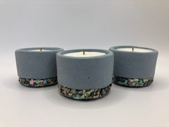 Set of 3 Large Tea Lights - Natural Soy Candles - Sea Blue with Large Abalone Shells