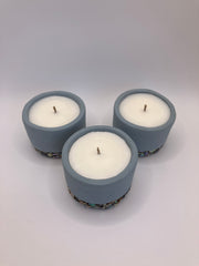 Set of 3 Large Tea Lights - Natural Soy Candles - Sea Blue with Large Abalone Shells