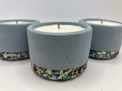 Set of 3 Large Tea Lights - Natural Soy Candles - Sea Blue with Large Abalone Shells