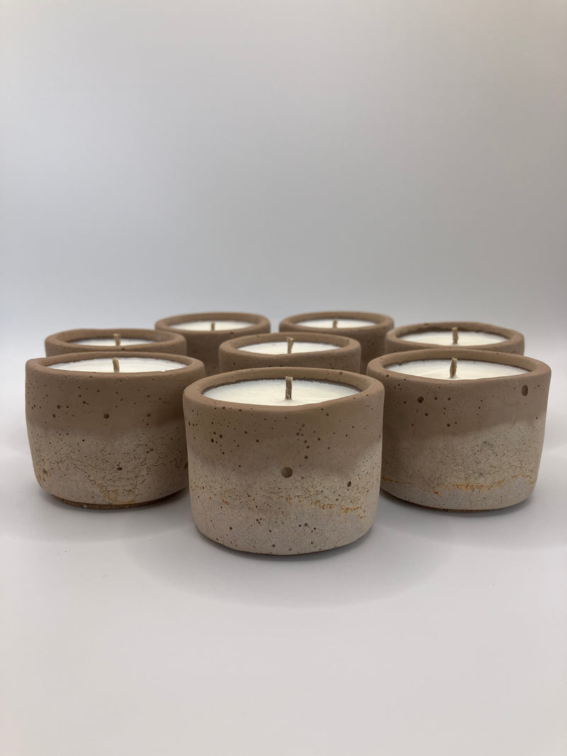 Set of 8 Large Tea Lights - Natural Soy Candles - Rustic Brown & Tan with Orange Flecks