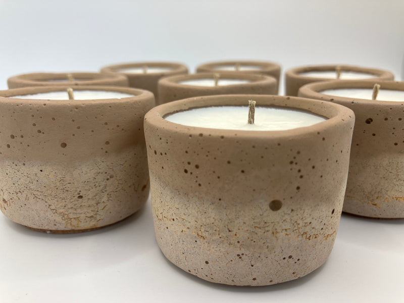 Set of 8 Large Tea Lights - Natural Soy Candles - Rustic Brown & Tan with Orange Flecks