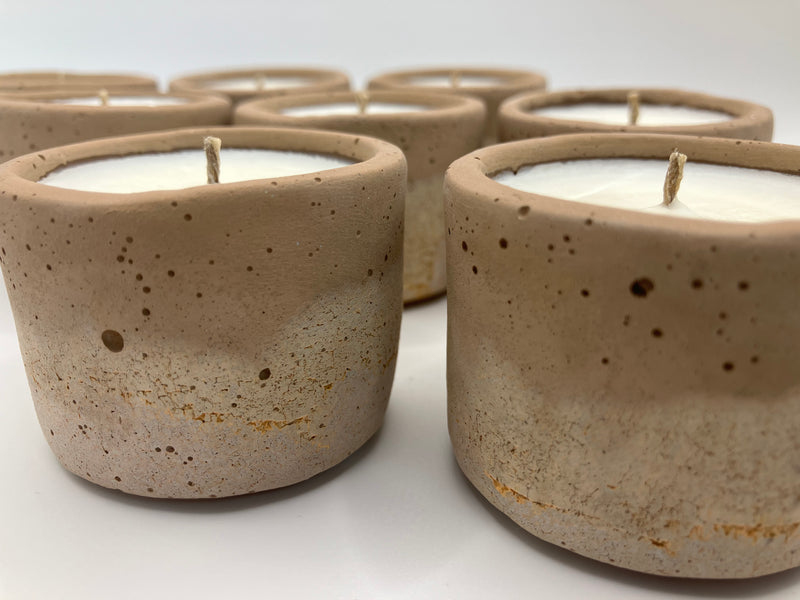 Set of 8 Large Tea Lights - Natural Soy Candles - Rustic Brown & Tan with Orange Flecks