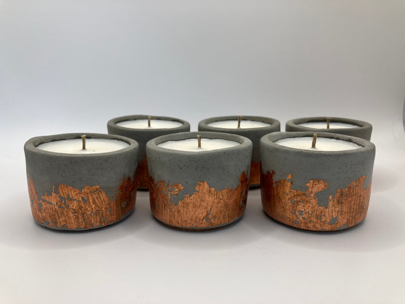 Set of 6 Large Tea Lights - Natural Soy Candles - Copper & Concrete - Gray