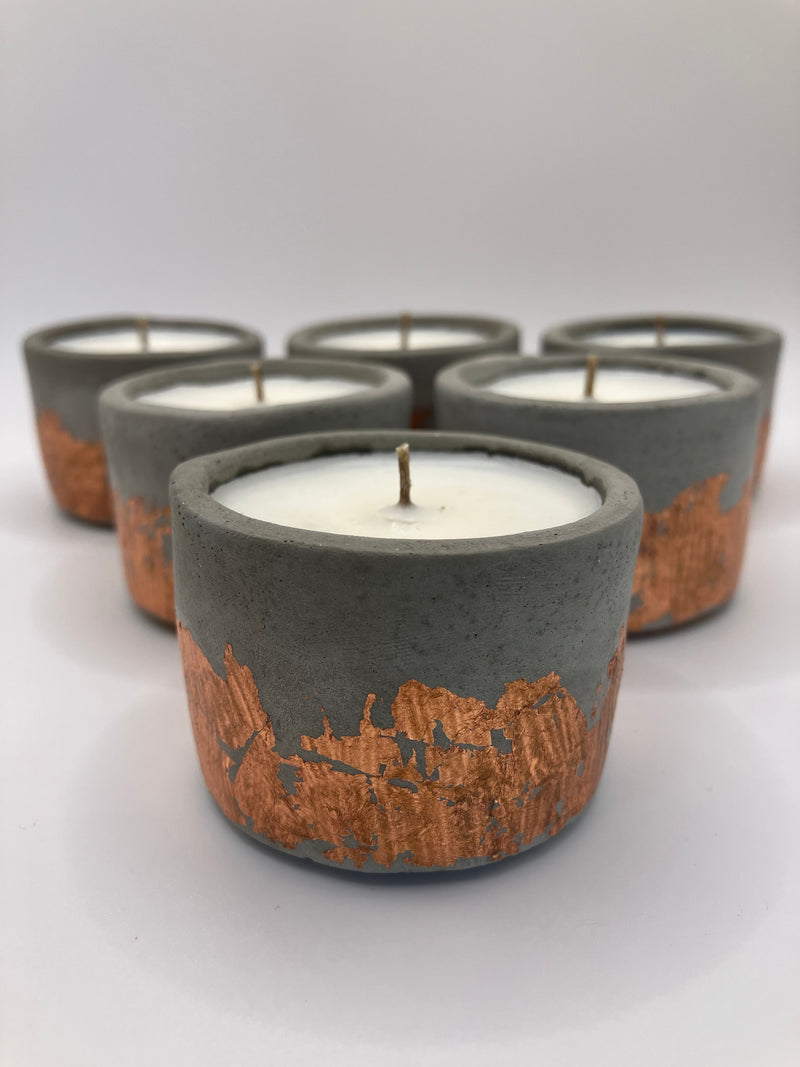 Set of 6 Large Tea Lights - Natural Soy Candles - Copper & Concrete - Gray