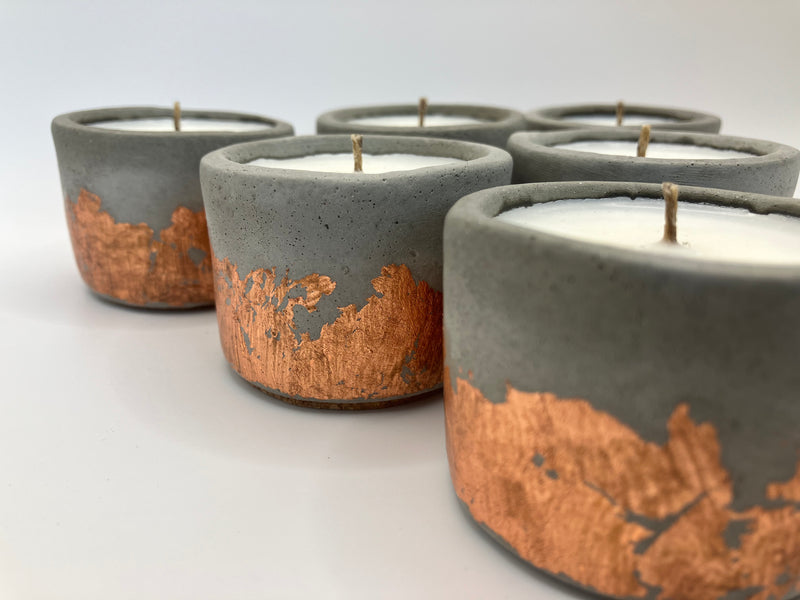 Set of 6 Large Tea Lights - Natural Soy Candles - Copper & Concrete - Gray