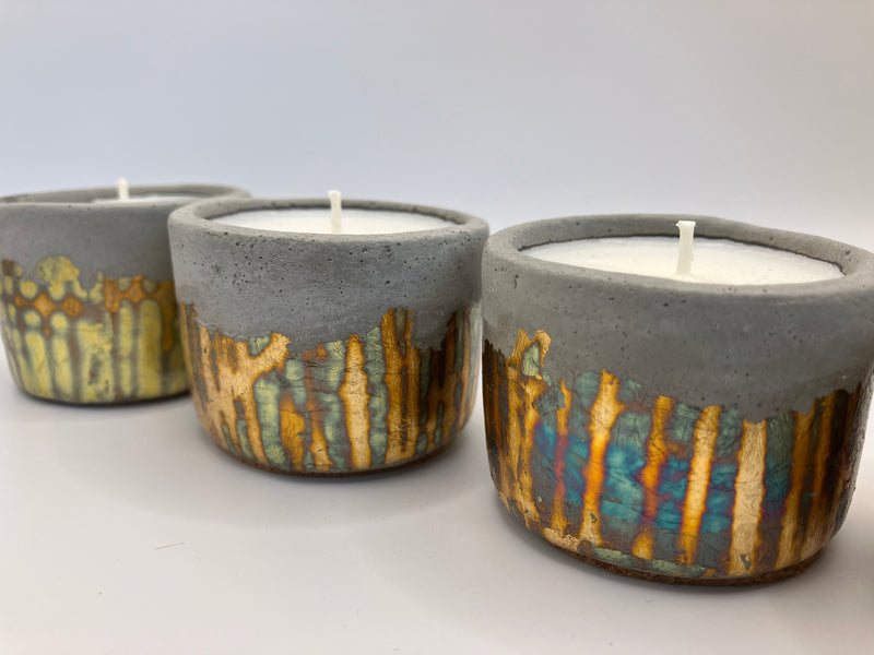 Set of 4 Retro Large Tea Lights - Natural Soy Candles - Metallic Copper, Blue, Green, Purple & Concrete