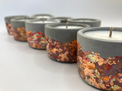 Set of 8 Large Tea Lights - Natural Soy Candles - Metallic Autumn Fall Colors & Concrete