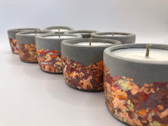 Set of 8 Large Tea Lights - Natural Soy Candles - Metallic Autumn Fall Colors & Concrete