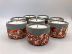 Set of 8 Large Tea Lights - Natural Soy Candles - Metallic Autumn Fall Colors & Concrete