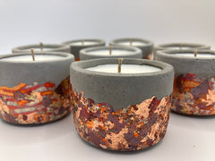 Set of 8 Large Tea Lights - Natural Soy Candles - Metallic Autumn Fall Colors & Concrete