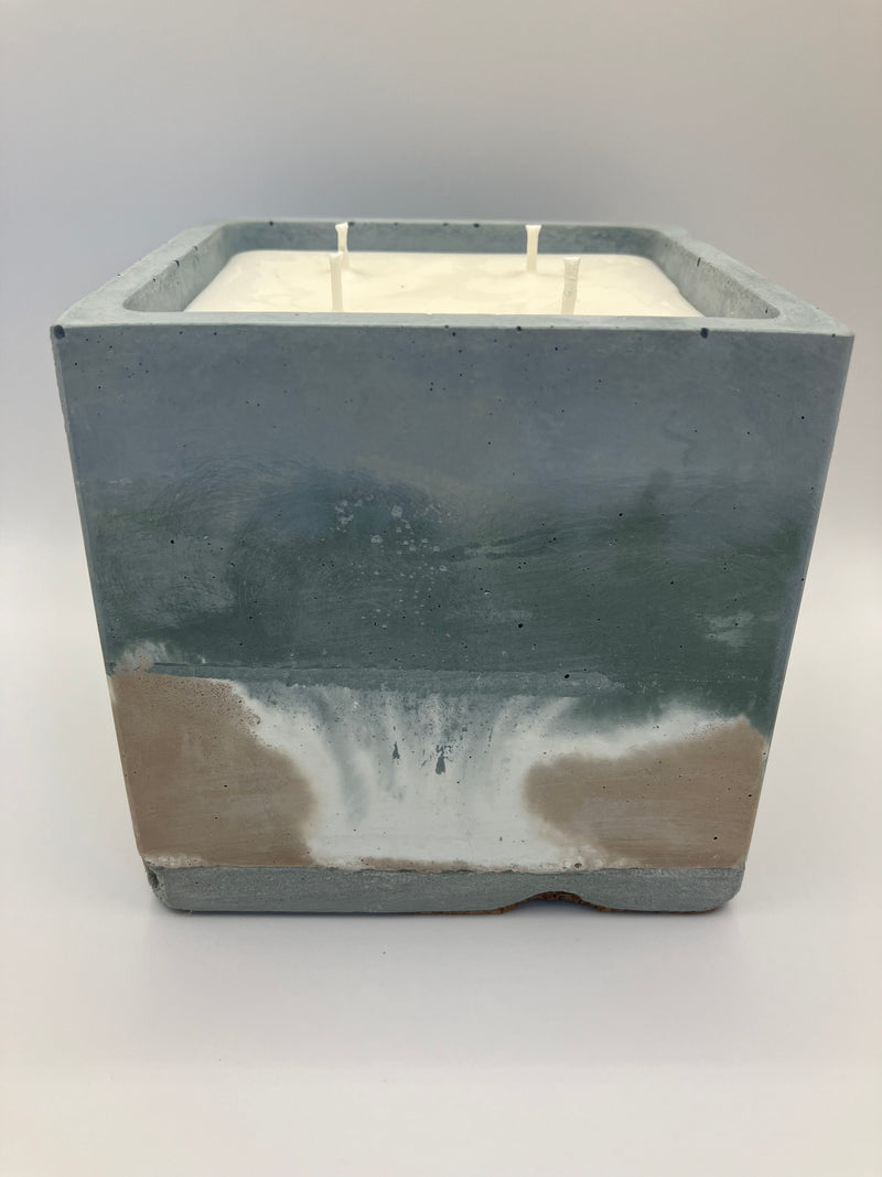 Large 4"X4" Blended Beach Colors - Natural 4 Wick Soy Candle - Sea Blue Green, White & Sand