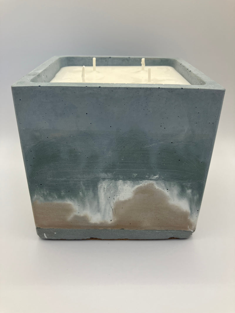 Large 4"X4" Blended Beach Colors - Natural 4 Wick Soy Candle - Sea Blue Green, White & Sand