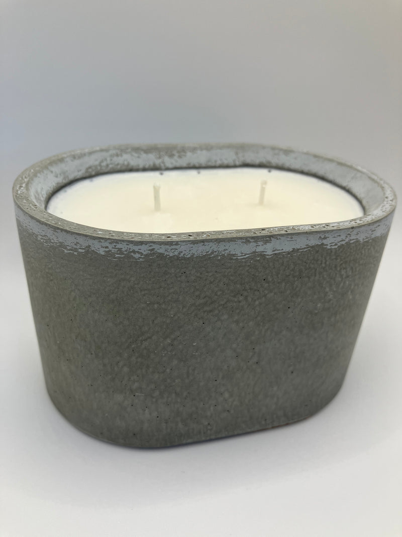 Rustic Natural Soy Candle - Oval - 2 Wicks - Grey with White Washed Rim & Concrete