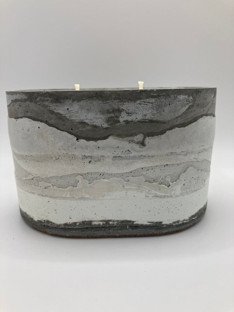 Rustic Natural Soy Candle - Oval - 2 Wicks - 3D Layered Grey's & White in Concrete