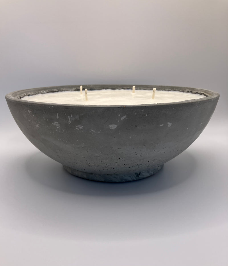 Rustic X Large Natural Soy Wax Candle Bowl - Gray Concrete - 4 Wicks - 34 ounces